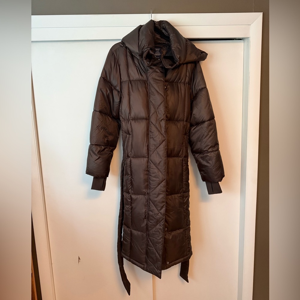 GAP Brown Long Water Resistant Puffer Jacket - Small Tall